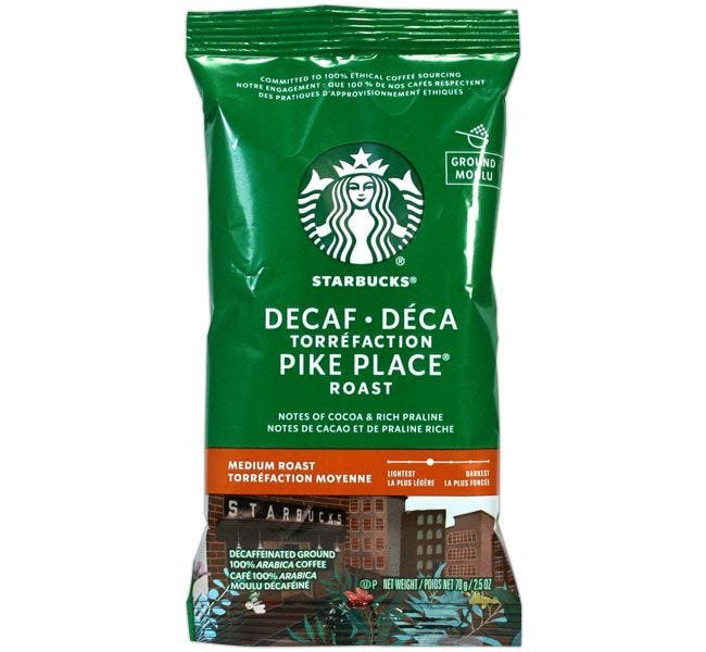 Starbucks Decaf Pike Place Fine Grind Packets - 18 Count (2.5oz Each)